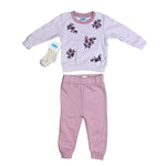 Bon Bébé 3-Piece Baby Girl Outfit Set – Floral Sweatshirt, Pants & Socks |t