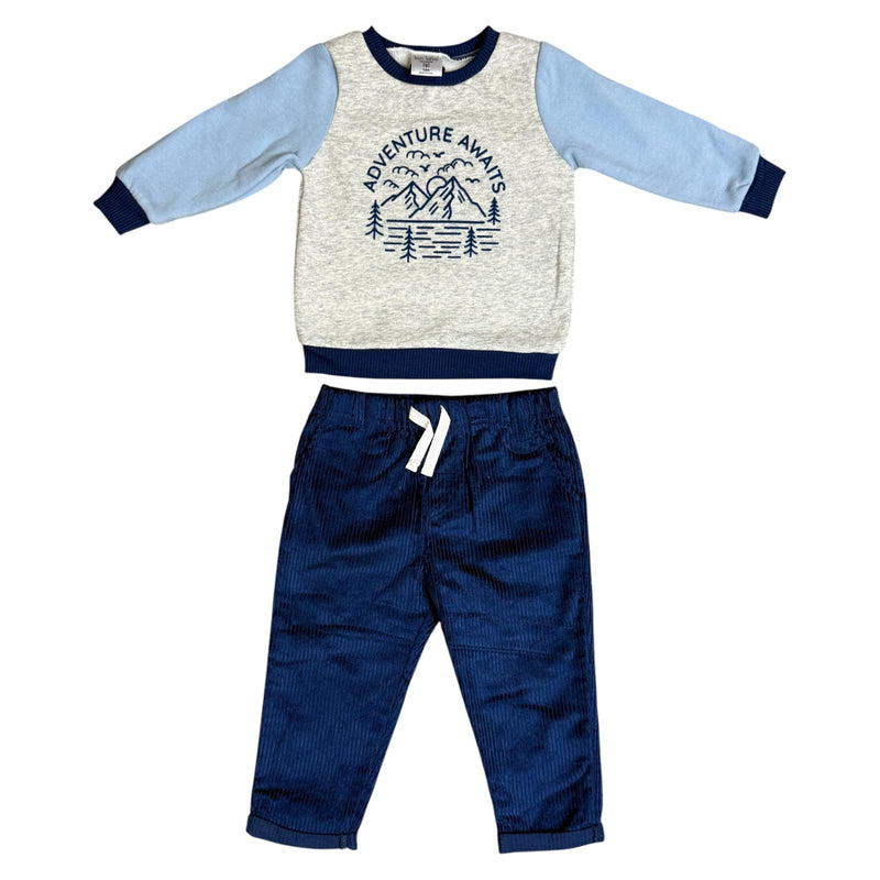 Baby Boys 2-Piece Outfit Set – Sweatshirt & Pants – “Adventure Awaits” Theme