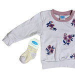 Bon Bébé 3-Piece Baby Girl Outfit Set – Floral Sweatshirt, Pants & Socks |t