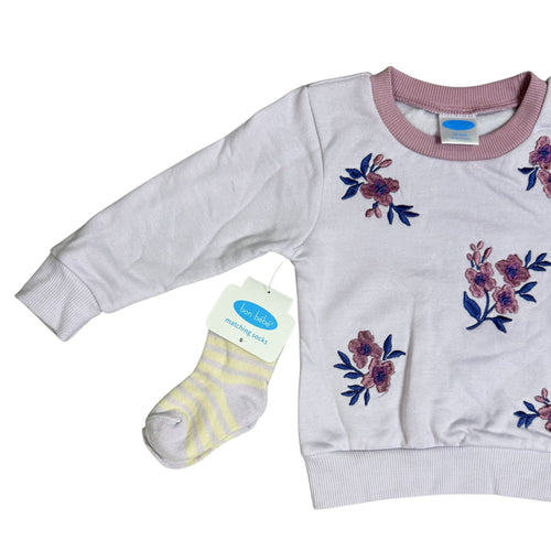 Bon Bébé 3-Piece Baby Girl Outfit Set – Floral Sweatshirt, Pants & Socks |t