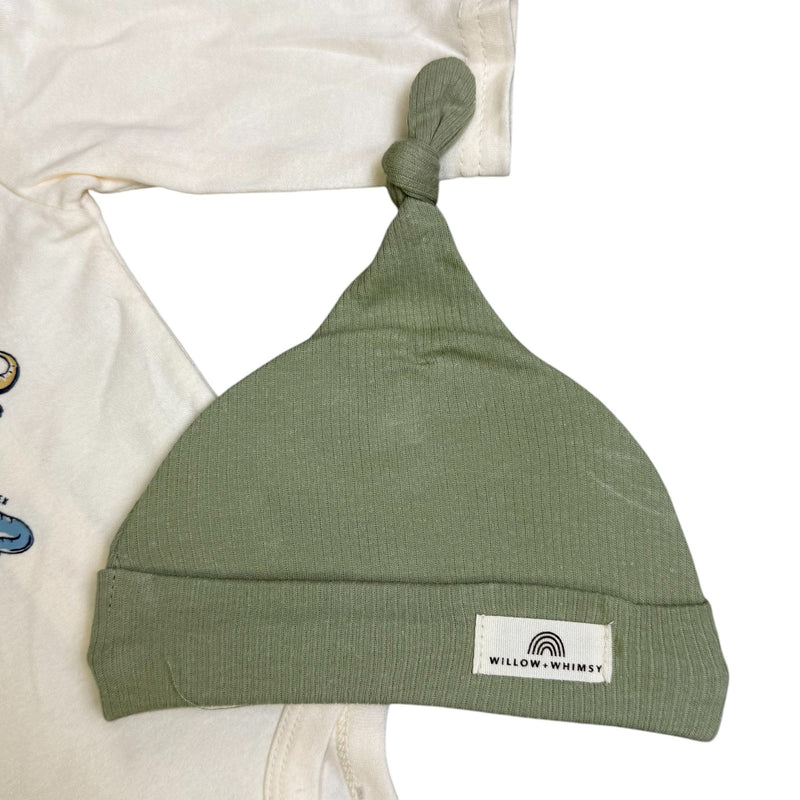 Baby Boy 3-Piece Outfit – “My Favorite Dinos” Bodysuit, Pants & Hat Set