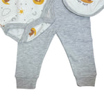 Baby Outfit Set – 3 Pieces – Bodysuit, Pants & Bib – Bear & Moon Print