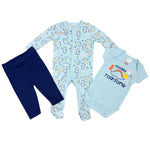 Baby Boys 3-Piece Outfit Set – Dinosaur Theme – Footed Sleeper, Bodysuit & Pants