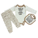 Baby Boys 3-Piece Outfit Set – Long Sleeve Bodysuit, Pants & Bib – “Cool Dude” Theme