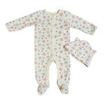 Baby Footed Pajamas with Hat – Floral Print (2-Piece Set)