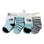 René Rofé Baby 8-Pack Super Soft Baby Socks – Blue, Gray & Navy | Size 0–9 Months