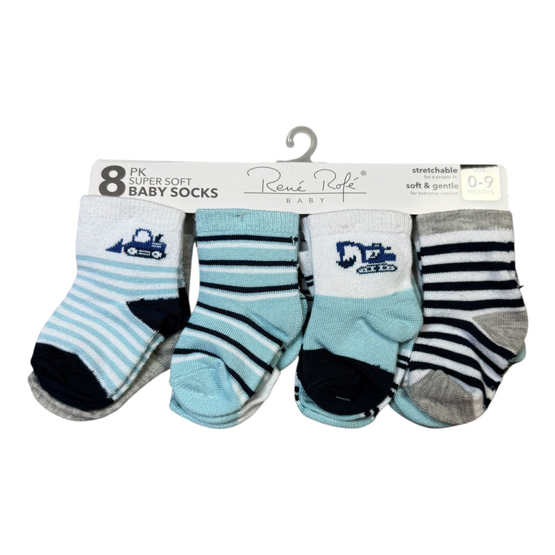 René Rofé Baby 8-Pack Super Soft Baby Socks – Blue, Gray & Navy | Size 0–9 Months