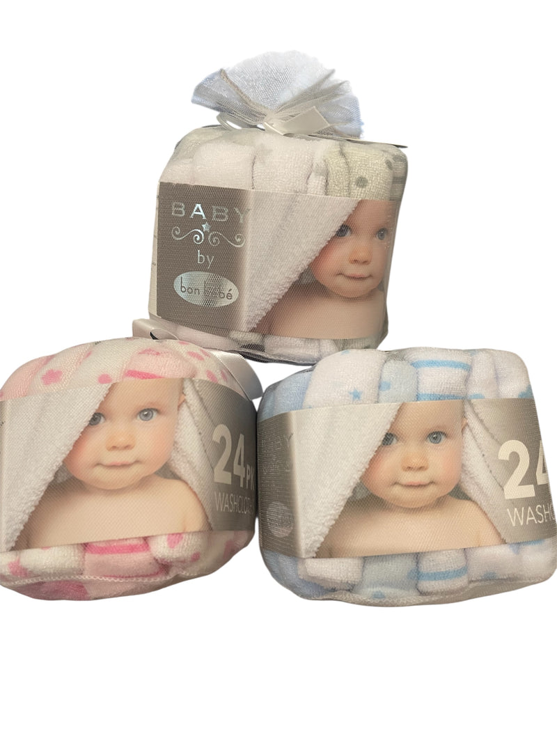 Baby Washcloths – 24 Pack | Soft Cotton Face & Bath Cloths – Bon Bébé