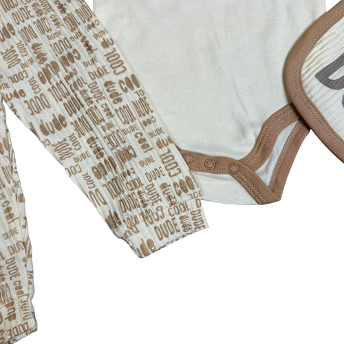 Baby Boys 3-Piece Outfit Set – Long Sleeve Bodysuit, Pants & Bib – “Cool Dude” Theme