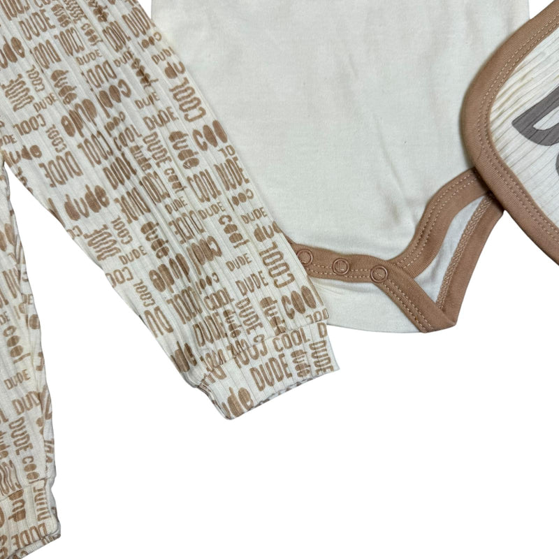 Baby Boys 3-Piece Outfit Set – Long Sleeve Bodysuit, Pants & Bib – “Cool Dude” Theme