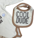 Baby Boys 3-Piece Outfit Set – Long Sleeve Bodysuit, Pants & Bib – “Cool Dude” Theme