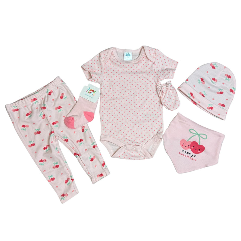 Baby Girl 8-Piece Clothing Set – Cherry Print – Baby Delius – 100% Cotton