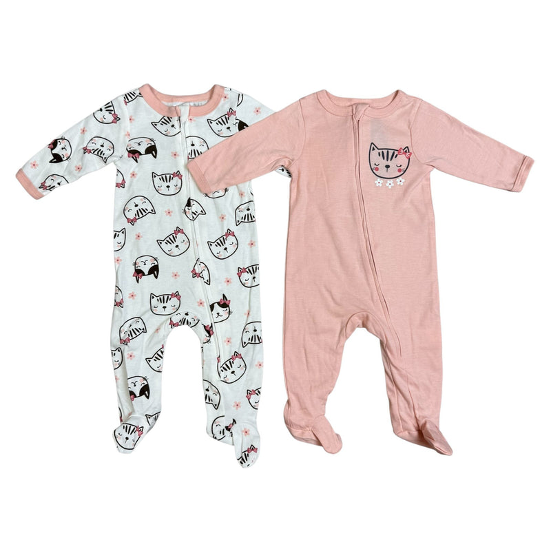 Baby Girl 2-Pack Footed Sleepers | Long Sleeve Pajamas | Cute Kitty Print