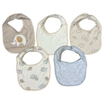 5-Pack Baby Bibs – Soft Cotton Elephant Design – Neutral Colors (Unisex)
