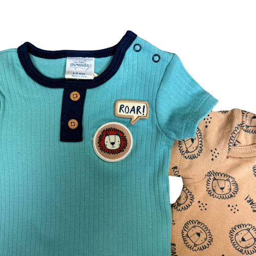 Baby Boys 3-Pack Short Sleeve Bodysuits – Safari & Lion Theme