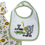 Baby Boys 3-Piece Outfit Set – Jungle Animals – Bodysuit, Pants & Bib