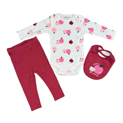 Baby Girl 3-Piece Outfit Set | Long Sleeve Bodysuit + Pants + Bib | “Sweet Like Mommy”