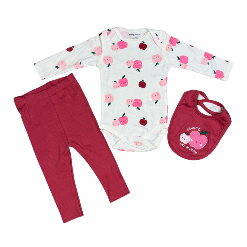 Baby Girl 3-Piece Outfit Set | Long Sleeve Bodysuit + Pants + Bib | “Sweet Like Mommy”