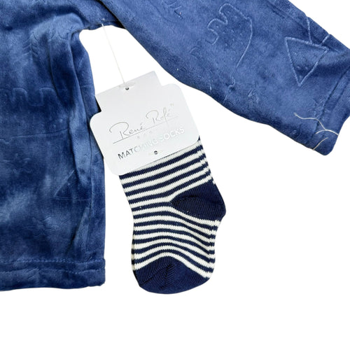 René Rofé Baby – 3-Piece Set | Long Sleeve Velour Outfit + Matching Socks (Navy Blue)