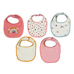 5-Pack Baby Girl Bibs – Rainbow, Hearts & Pastel Prints – Soft Cotton