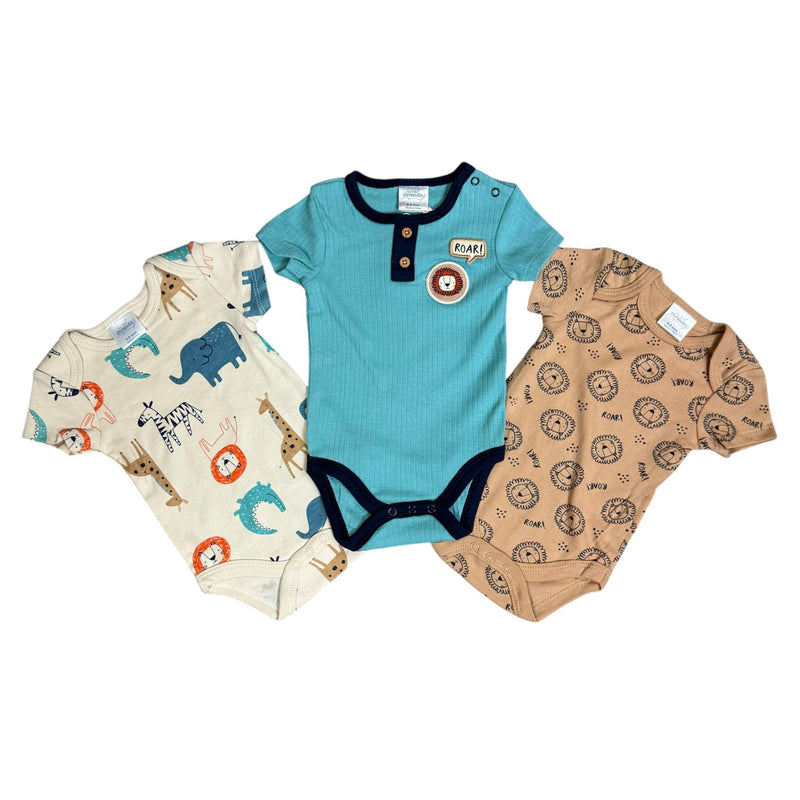 Baby Boys 3-Pack Short Sleeve Bodysuits – Safari & Lion Theme
