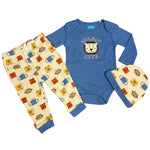 Baby Boys 3-Piece Outfit Set – Long Sleeve Bodysuit, Pants & Hat – Jungle Animals