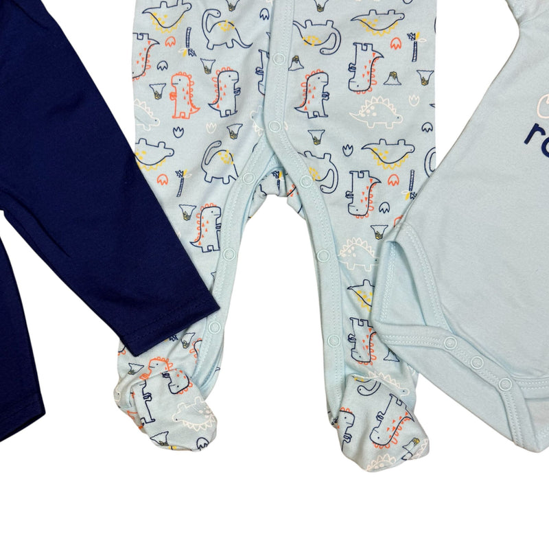 Baby Boys 3-Piece Outfit Set – Dinosaur Theme – Footed Sleeper, Bodysuit & Pants