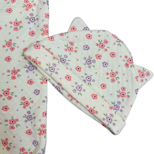 Baby Footed Pajamas with Hat – Floral Print (2-Piece Set)