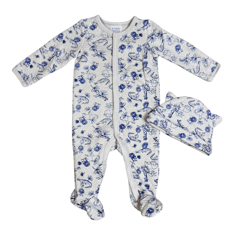 Baby Boy Footed Pajamas with Hat – Safari Animal Print (2-Piece Set)