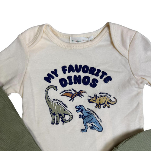 Baby Boy 3-Piece Outfit – “My Favorite Dinos” Bodysuit, Pants & Hat Set