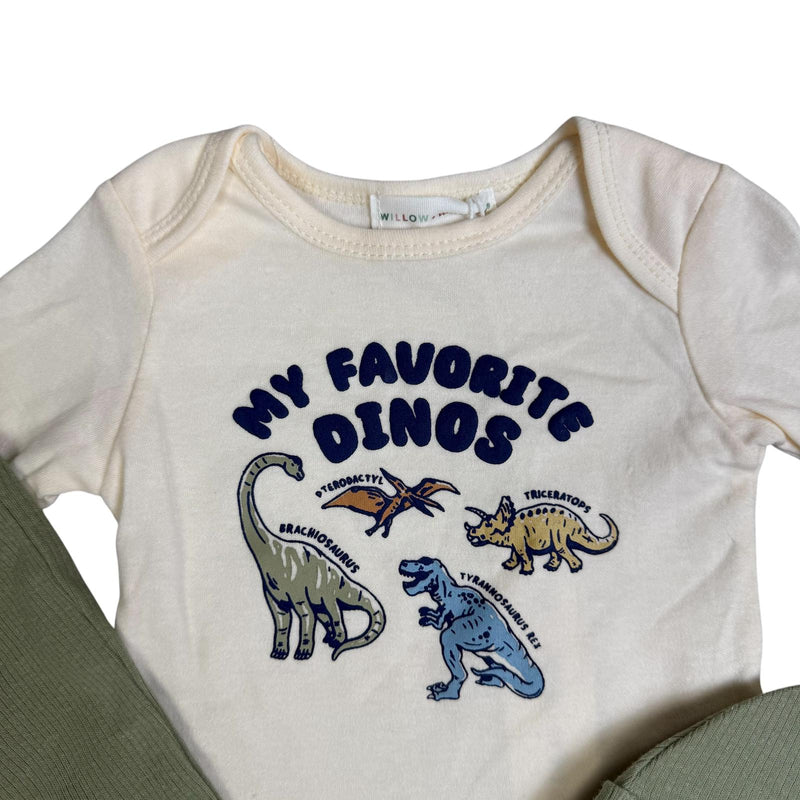 Baby Boy 3-Piece Outfit – “My Favorite Dinos” Bodysuit, Pants & Hat Set