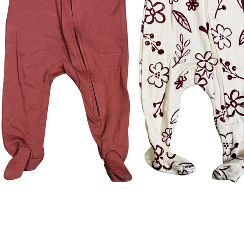 2-Pack Baby Sleep & Play Footed Pajamas – Floral & Solid Design – Soft Cotton Zip-Up Sleepers