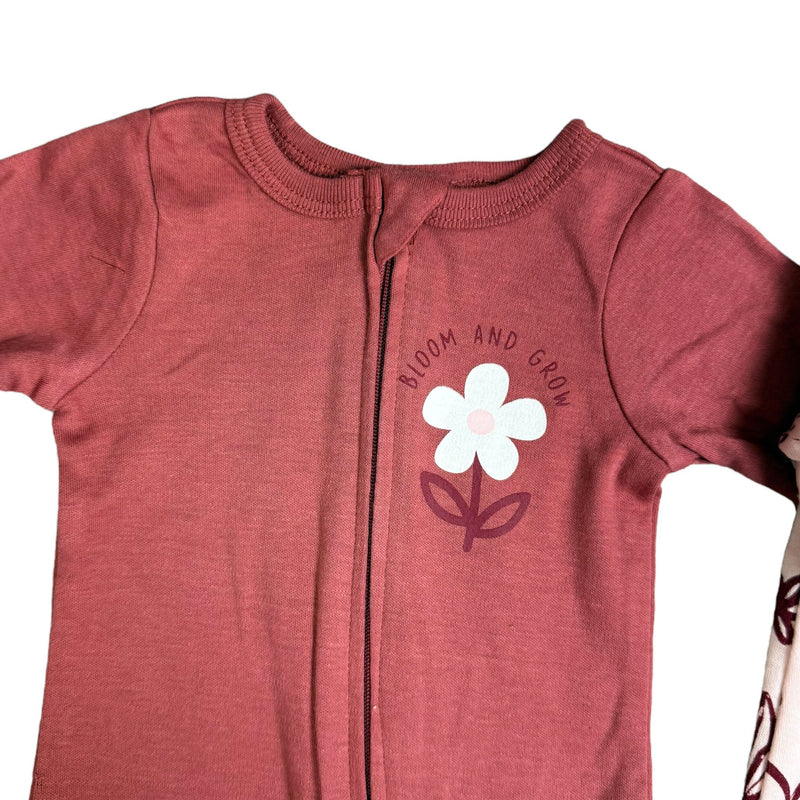2-Pack Baby Sleep & Play Footed Pajamas – Floral & Solid Design – Soft Cotton Zip-Up Sleepers