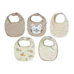 Rene Rofé Baby 5-Pack Cotton Bibs – Neutral Safari Animal Theme