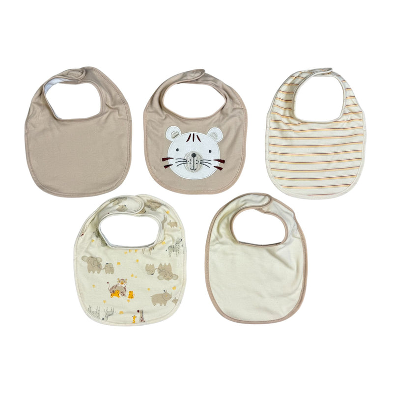 Rene Rofé Baby 5-Pack Cotton Bibs – Neutral Safari Animal Theme