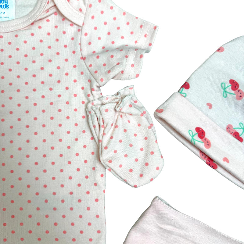 Baby Girl 8-Piece Clothing Set – Cherry Print – Baby Delius – 100% Cotton
