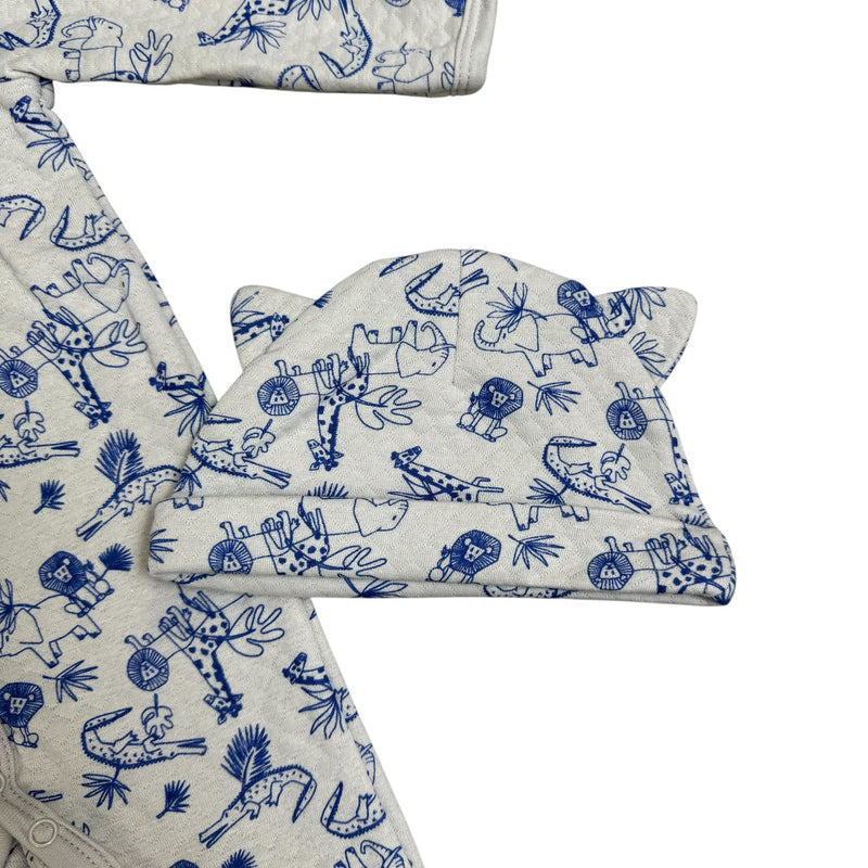 Baby Boy Footed Pajamas with Hat – Safari Animal Print (2-Piece Set)