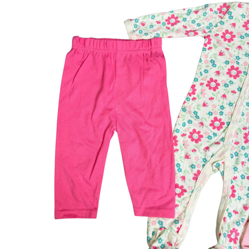 Baby Girl 3-Piece Outfit Set – Floral Pajamas, Bodysuit & Pants