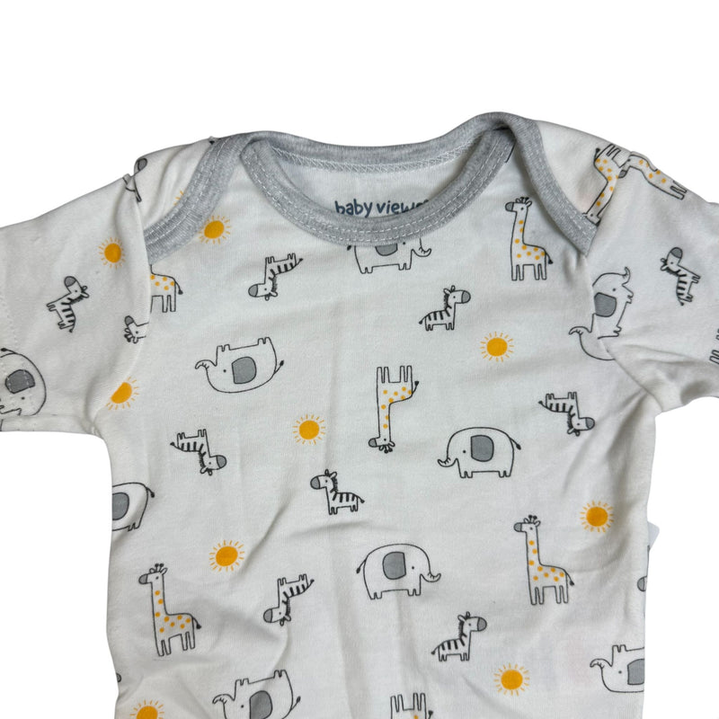 3-Piece Baby Outfit Set – Safari Animals Bodysuit, Gray Pants & Bib – “Cutie Club”