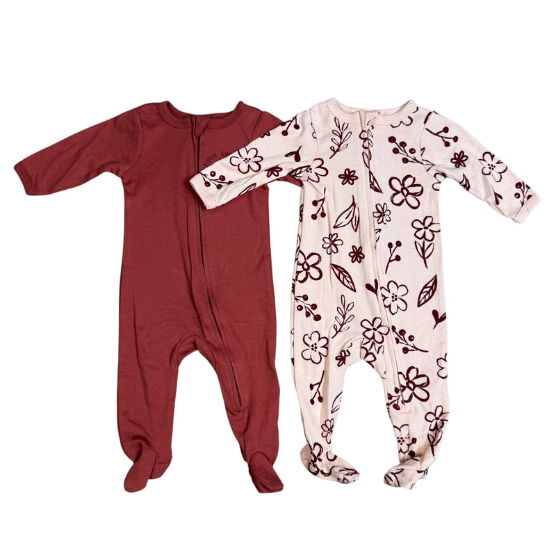 2-Pack Baby Sleep & Play Footed Pajamas – Floral & Solid Design – Soft Cotton Zip-Up Sleepers