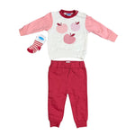 3-Piece Baby Girl Outfit Set – Apple Sweatshirt, Pants & Matching Socks – Soft Cotton