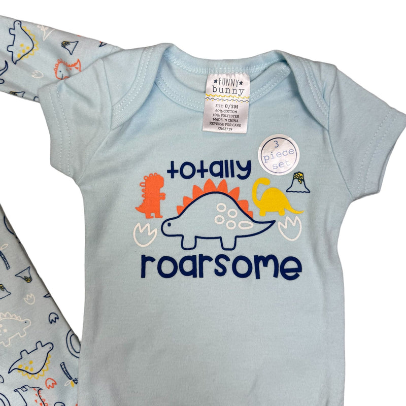 Baby Boys 3-Piece Outfit Set – Dinosaur Theme – Footed Sleeper, Bodysuit & Pants