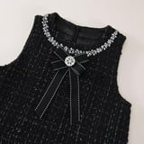 Luxury Girls Black Tweed Dress with Pearls