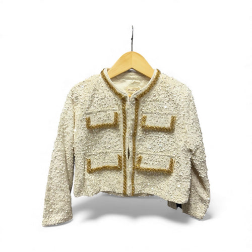 Girls Elegant Sequin Jacket Cream Gold – Party / Wedding / Holiday Outfit – Boutique Style – Sizes 2-6T